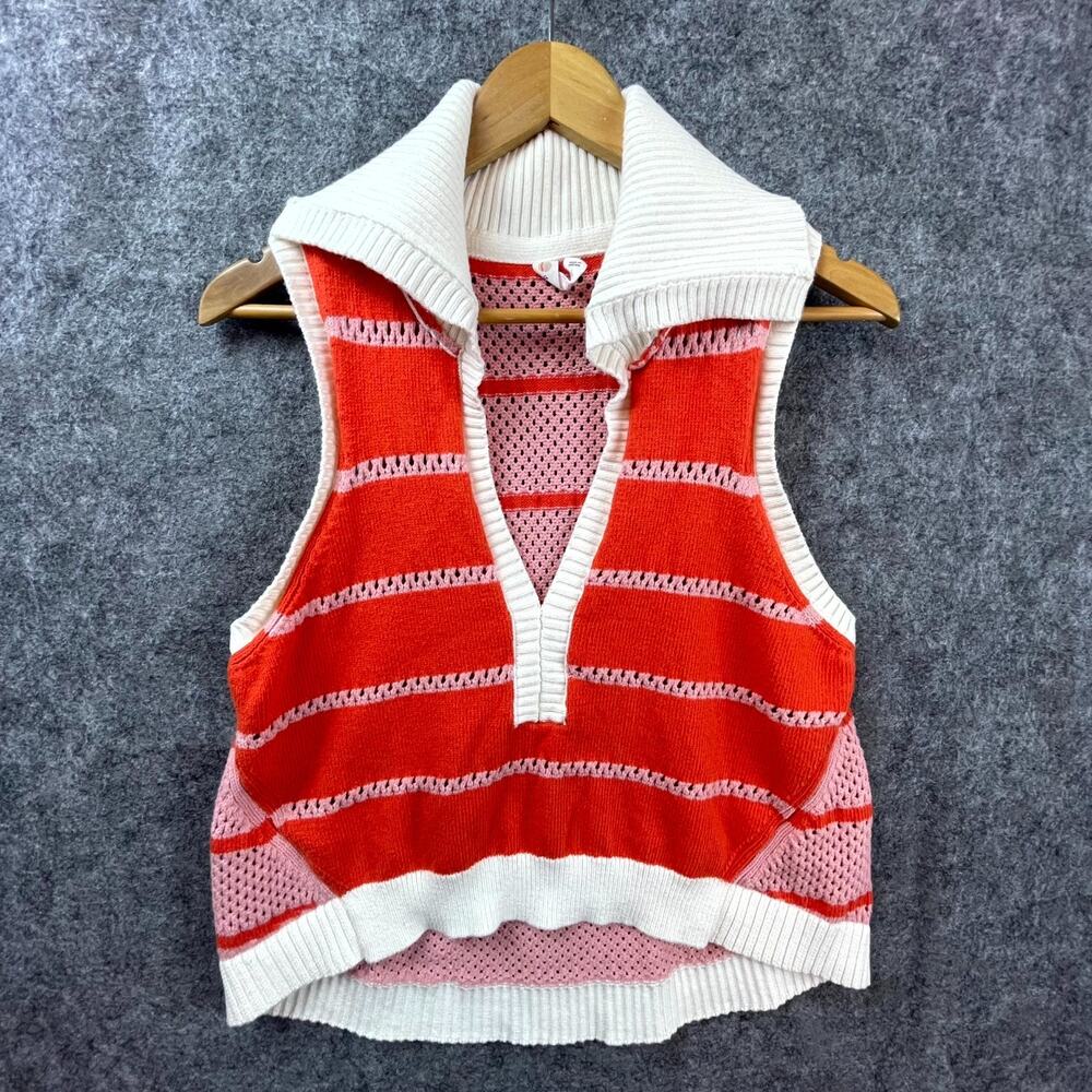 Daily Practice Sweater Vest Women L Red Knit Oversized Collar Retro Vibes Groovy